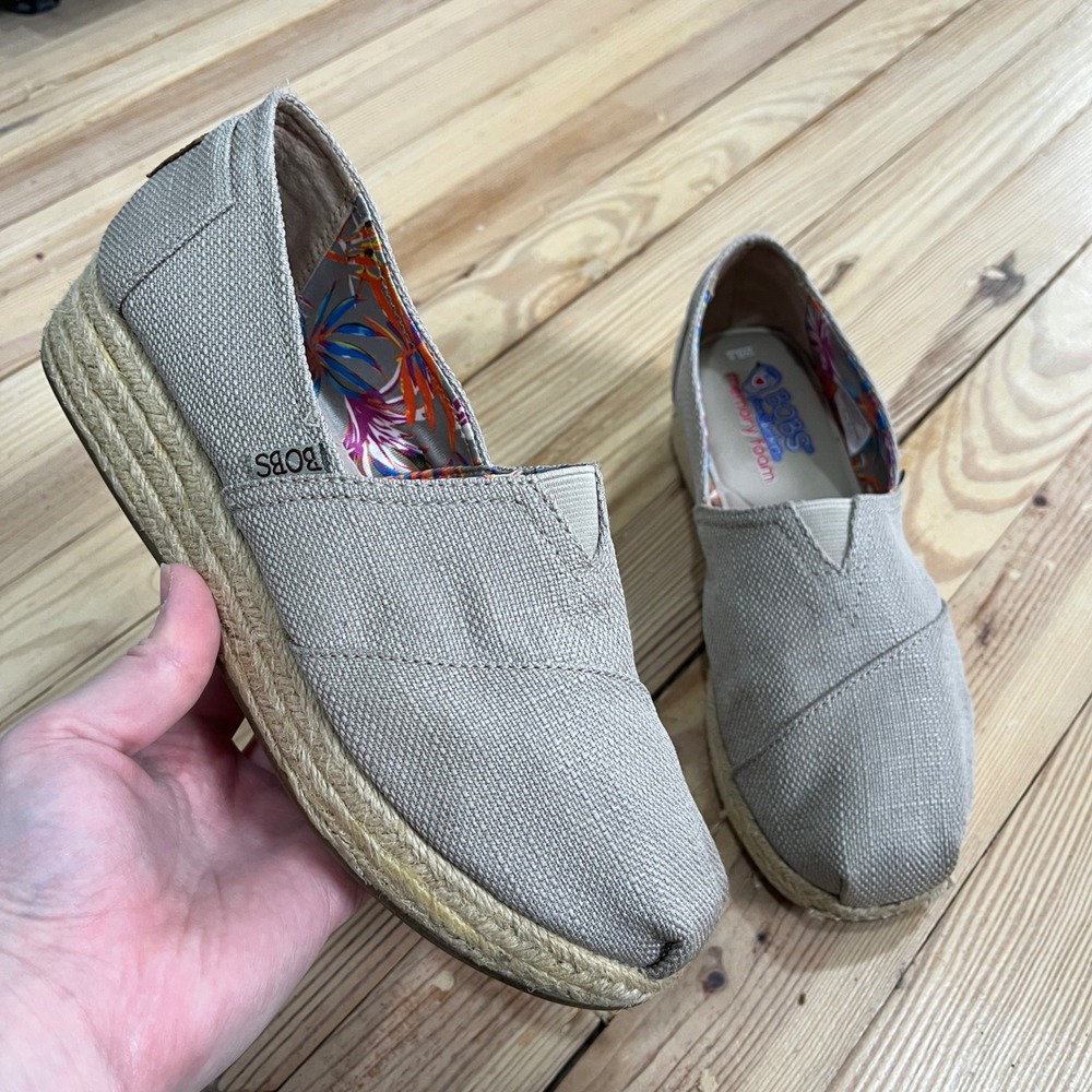 Skechers Bobs‎ Highlights 2.0 Taupe Espadrille Platform Slip On Shoes Womens 8.5